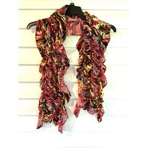 Velvet Burnout Scarf Shawl Ruched 12x66” Whimsygoth Witchy Artsy Eclectic